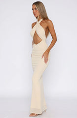 Set For Life Halter Maxi Dress Champagne