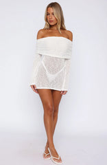 Can't Leave Me Long Sleeve Boucle Mini Dress White