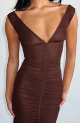 Just A Peak Mesh Maxi Dress Chocolate