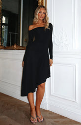 After You've Gone Long Sleeve Midi Dress Black