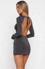 Proof I Exist Long Sleeve Mini Dress Charcoal