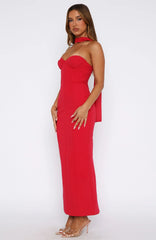 Raining Hearts Strapless Maxi Dress Red