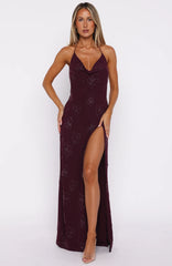 Slow Dancer Beaded Maxi Dress Deep Plum