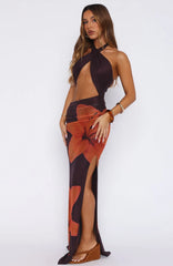 You Give Me Fever Halter Maxi Dress Tangerine Twist