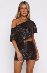 Skyline Beaded Mini Dress Chocolate